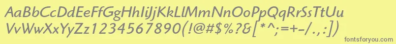 Fonte HighlanderstdBookitalic – fontes cinzas em um fundo amarelo