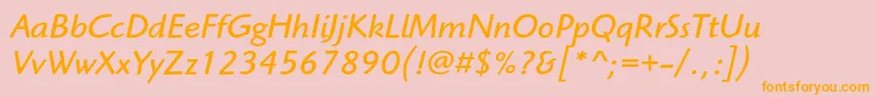 Fonte HighlanderstdBookitalic – fontes laranjas em um fundo rosa