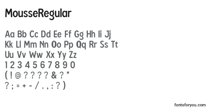 MousseRegular-fontti – aakkoset, numerot, erikoismerkit