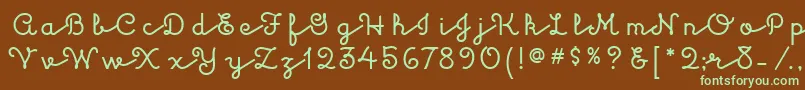 フォントKulukundisitcTt – 緑色の文字が茶色の背景にあります。
