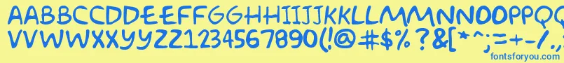 フォントAkbarPlain – 青い文字が黄色の背景にあります。