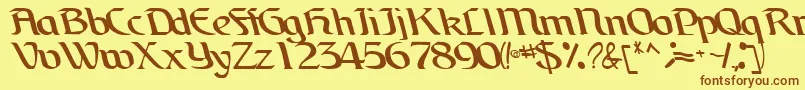 フォントBrainchildfontRegularTtcon – 茶色の文字が黄色の背景にあります。