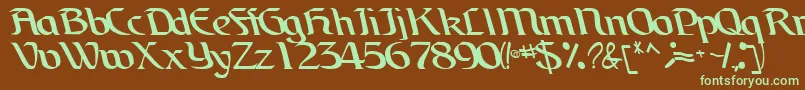 フォントBrainchildfontRegularTtcon – 緑色の文字が茶色の背景にあります。