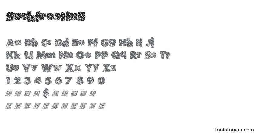 Czcionka Suchfrosting – alfabet, cyfry, specjalne znaki