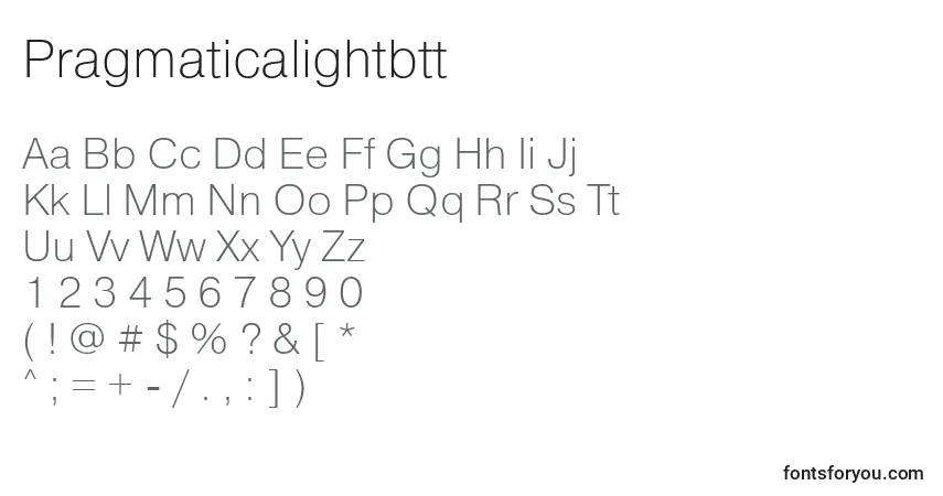 A fonte Pragmaticalightbtt – alfabeto, números, caracteres especiais