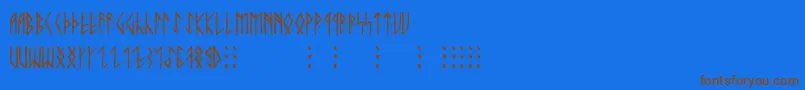 フォントRunicaltnoc – 茶色の文字が青い背景にあります。