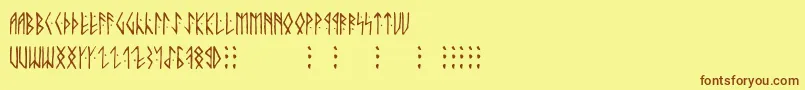 Runicaltnoc-Schriftart – Braune Schriften auf gelbem Hintergrund