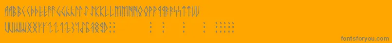 Runicaltnoc-Schriftart – Graue Schriften auf orangefarbenem Hintergrund