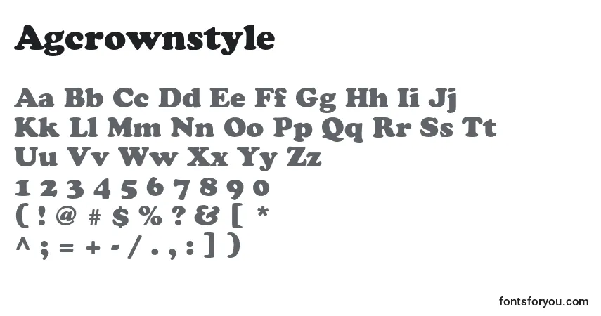 A fonte Agcrownstyle – alfabeto, números, caracteres especiais