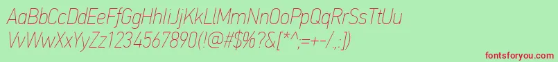 PfdintextcondproXthinitalic Font – Red Fonts on Green Background