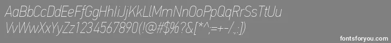 フォントPfdintextcondproXthinitalic – 灰色の背景に白い文字