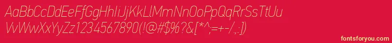 PfdintextcondproXthinitalic-Schriftart – Gelbe Schriften auf rotem Hintergrund