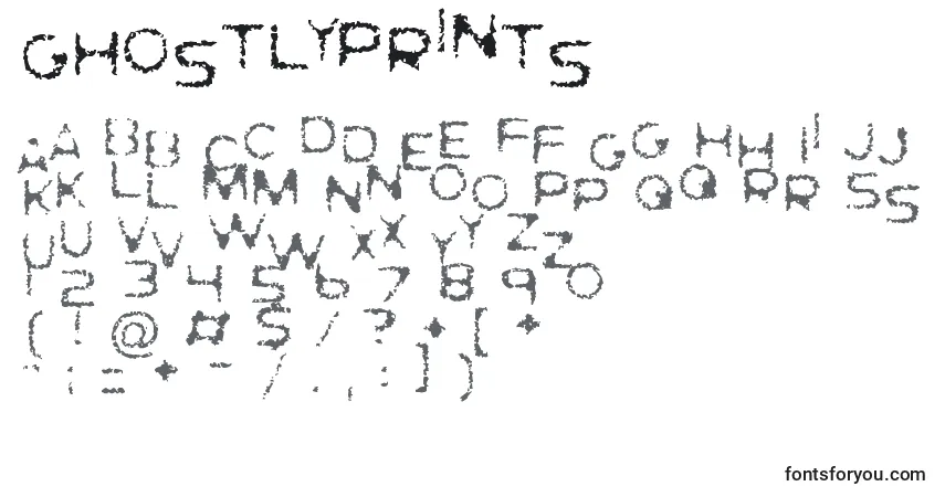 Czcionka GhostlyPrints – alfabet, cyfry, specjalne znaki