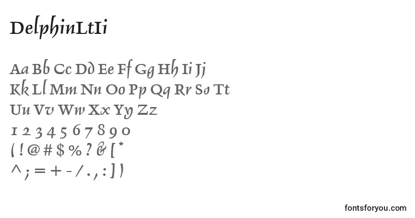 A fonte DelphinLtIi – alfabeto, números, caracteres especiais