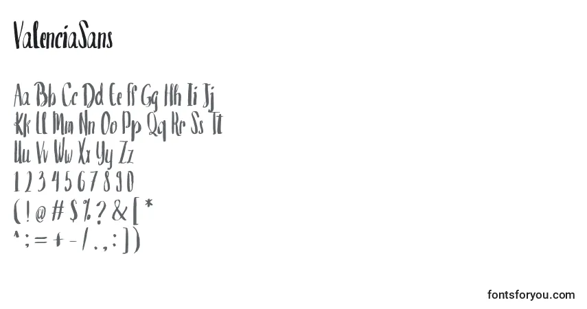 Czcionka ValenciaSans – alfabet, cyfry, specjalne znaki