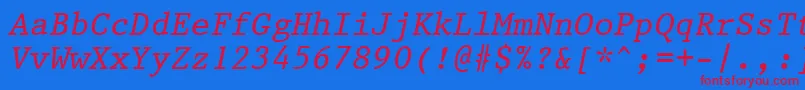 Prestige12PitchItalicBt Font – Red Fonts on Blue Background