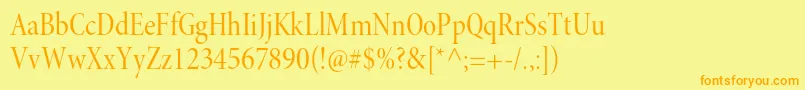 フォントMinionproCndisp – オレンジの文字が黄色の背景にあります。