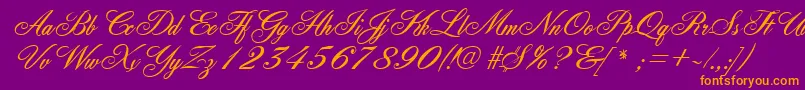 FleurishscriptRegular-fontti – oranssit fontit violetilla taustalla