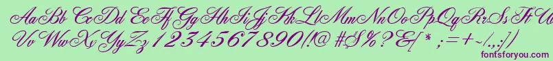 FleurishscriptRegular-Schriftart – Violette Schriften auf grünem Hintergrund