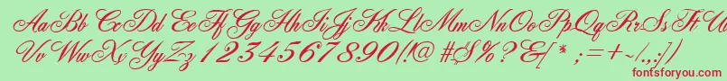 FleurishscriptRegular-Schriftart – Rote Schriften auf grünem Hintergrund