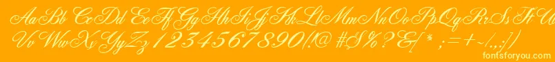 FleurishscriptRegular-Schriftart – Gelbe Schriften auf orangefarbenem Hintergrund