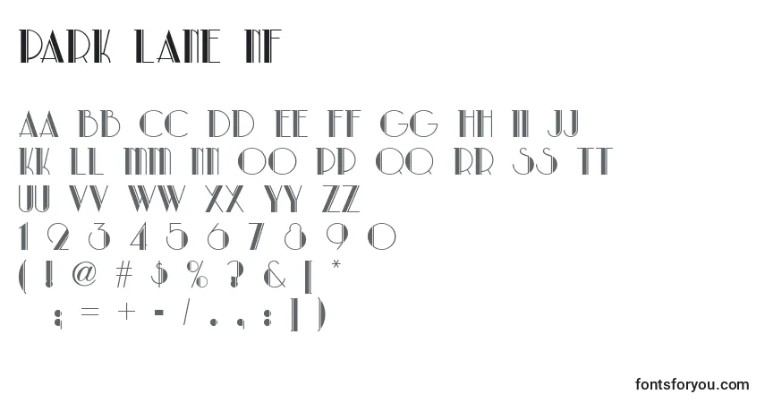 A fonte Park Lane Nf – alfabeto, números, caracteres especiais