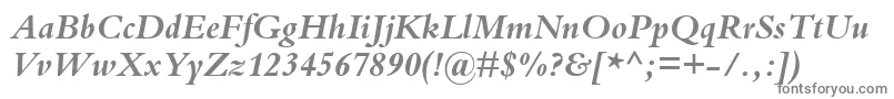 KuriakosBlackSsiBoldItalic-fontti – harmaat kirjasimet valkoisella taustalla