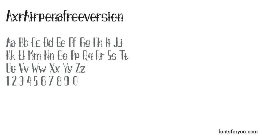 A fonte AxrAirpenafreeversion (116039) – alfabeto, números, caracteres especiais