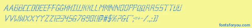 フォントBrokencyborgcondital – 青い文字が黄色の背景にあります。
