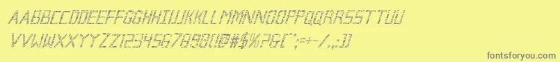 Brokencyborgcondital-fontti – harmaat kirjasimet keltaisella taustalla