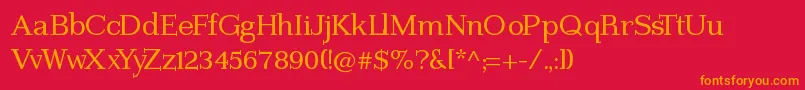 Imprimerie-Schriftart – Orangefarbene Schriften auf rotem Hintergrund
