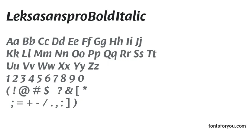 Шрифт LeksasansproBoldItalic – алфавит, цифры, специальные символы