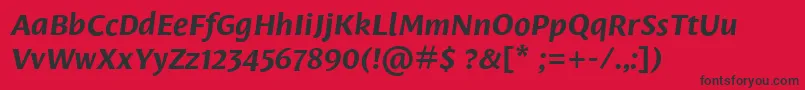 Fonte LeksasansproBoldItalic – fontes pretas em um fundo vermelho