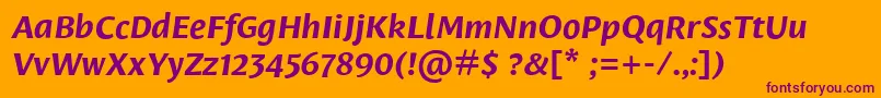 LeksasansproBoldItalic-Schriftart – Violette Schriften auf orangefarbenem Hintergrund