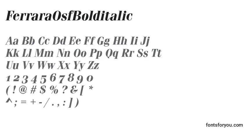 Schriftart FerraraOsfBolditalic – Alphabet, Zahlen, spezielle Symbole
