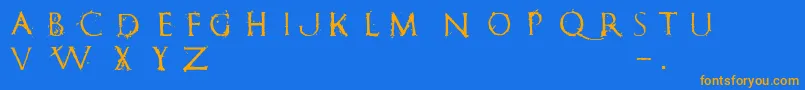 フォントRomanumEst – オレンジ色の文字が青い背景にあります。
