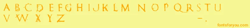 フォントRomanumEst – オレンジの文字が黄色の背景にあります。