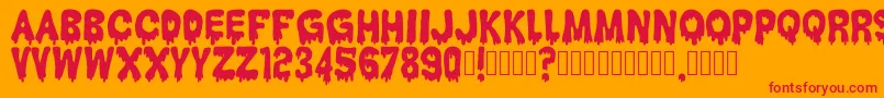 Fonte HantuKomKom – fontes vermelhas em um fundo laranja