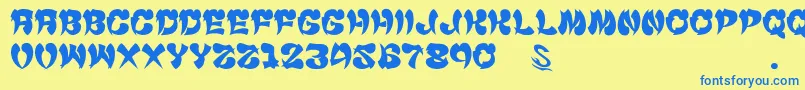 フォントGomariceCyankonabe – 青い文字が黄色の背景にあります。