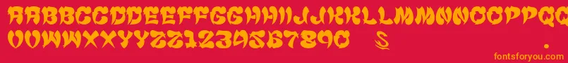 GomariceCyankonabe-Schriftart – Orangefarbene Schriften auf rotem Hintergrund