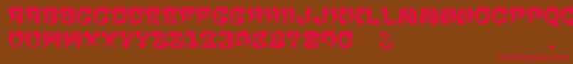 フォントGomariceCyankonabe – 赤い文字が茶色の背景にあります。