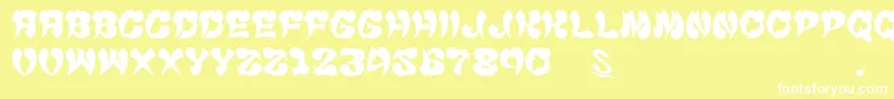 GomariceCyankonabe-Schriftart – Weiße Schriften auf gelbem Hintergrund