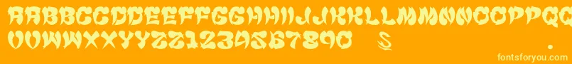 GomariceCyankonabe-Schriftart – Gelbe Schriften auf orangefarbenem Hintergrund