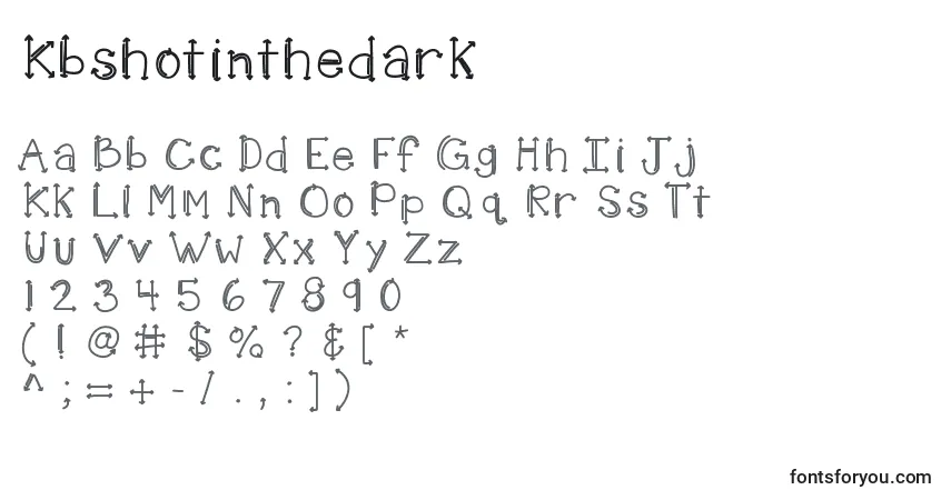 Czcionka Kbshotinthedark – alfabet, cyfry, specjalne znaki