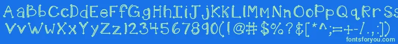 Kbshotinthedark-Schriftart – Grüne Schriften auf blauem Hintergrund