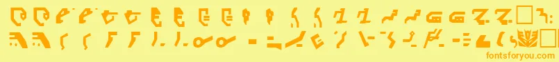 フォントDecepticonRegular – オレンジの文字が黄色の背景にあります。