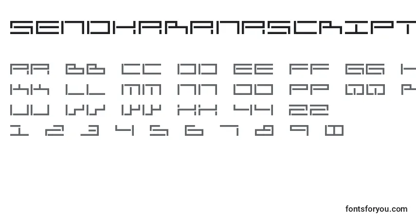 Czcionka SendharAnascript – alfabet, cyfry, specjalne znaki