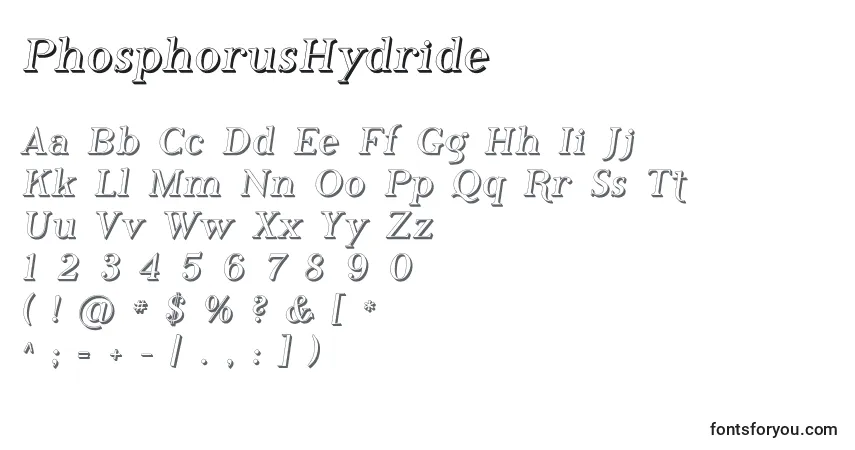 Schriftart PhosphorusHydride – Alphabet, Zahlen, spezielle Symbole