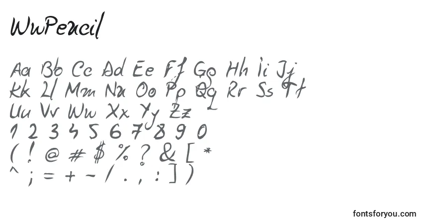 A fonte WwPencil – alfabeto, números, caracteres especiais