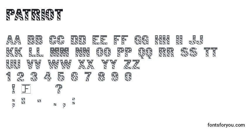 Czcionka Patriot – alfabet, cyfry, specjalne znaki
